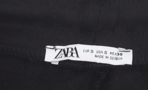 Zara Women Black S Bermuda Drawstring Jersey Shorts Pockets