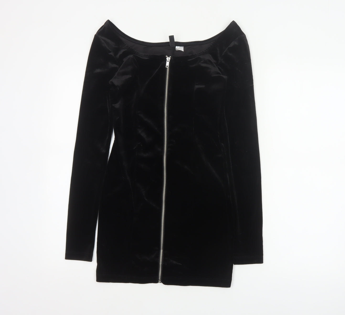 Divided by H&M Women’s Black UK 6 Bodycon Mini Velvet Zip Dress