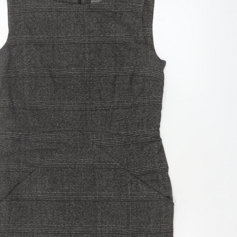 Additional view of Zara Basic Women Grey M Sheath Knee Length Check Sleeveless Work Dress