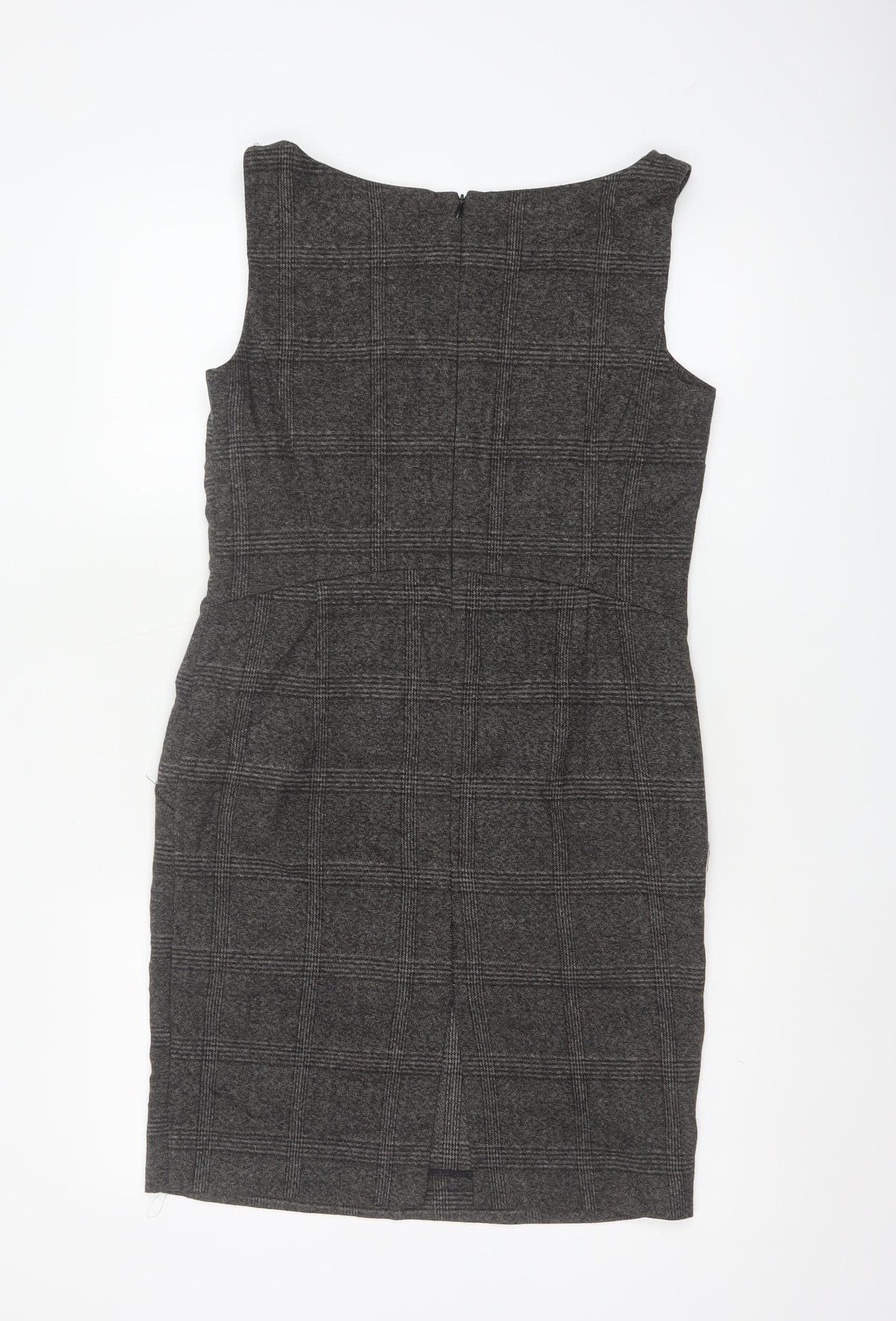 Brand and care label for Zara Basic Women Grey M Sheath Knee Length Check Sleeveless Work Dress