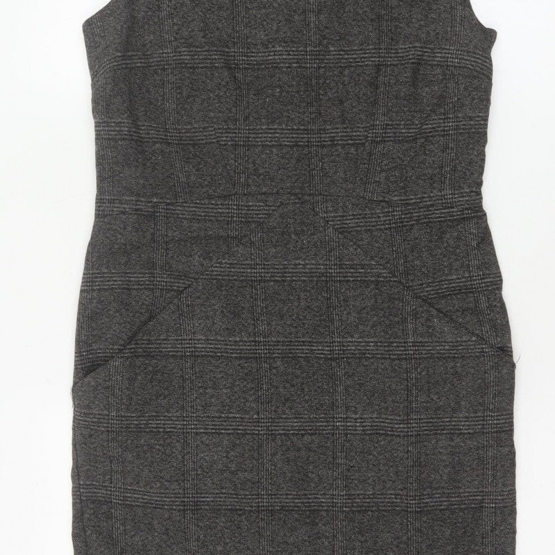 Additional view of Zara Basic Women Grey M Sheath Knee Length Check Sleeveless Work Dress