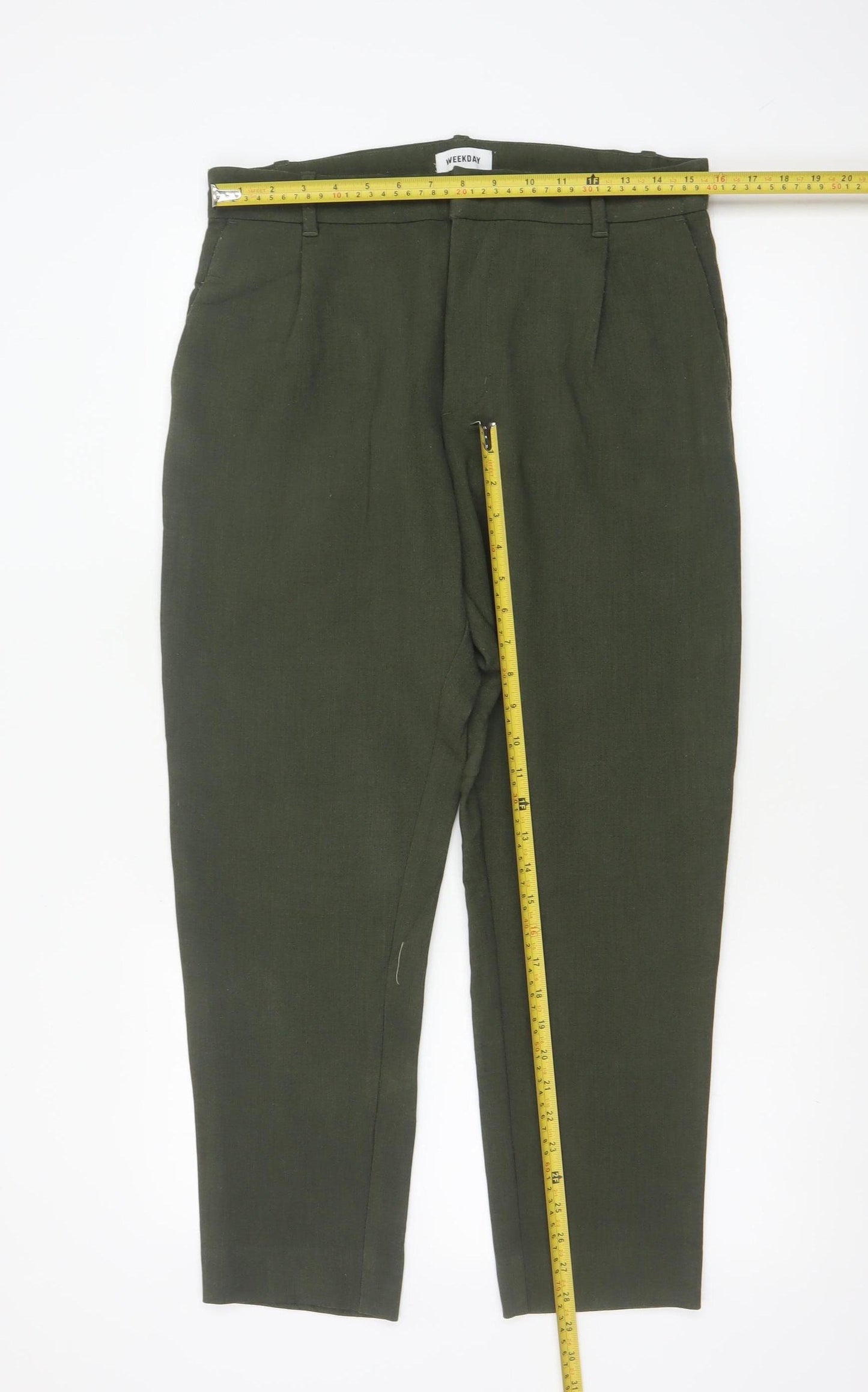 Weekday Women’s Green UK 20 Tapered Tailored Trousers Pockets