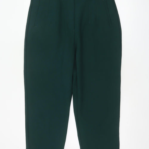 Zara Women Green XL High Rise Tapered Tailored Trousers Pockets