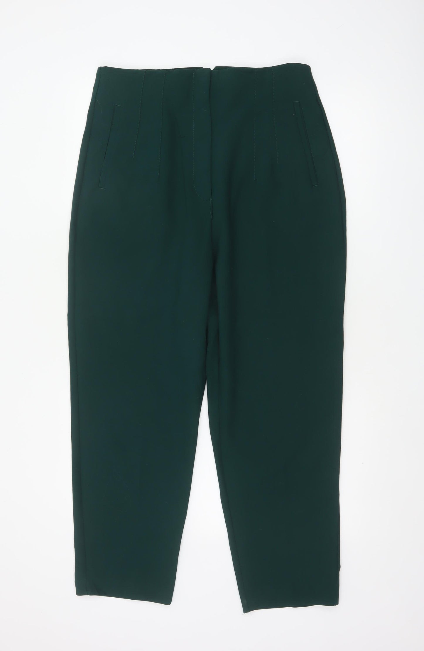 Zara Women Green XL High Rise Tapered Tailored Trousers Pockets