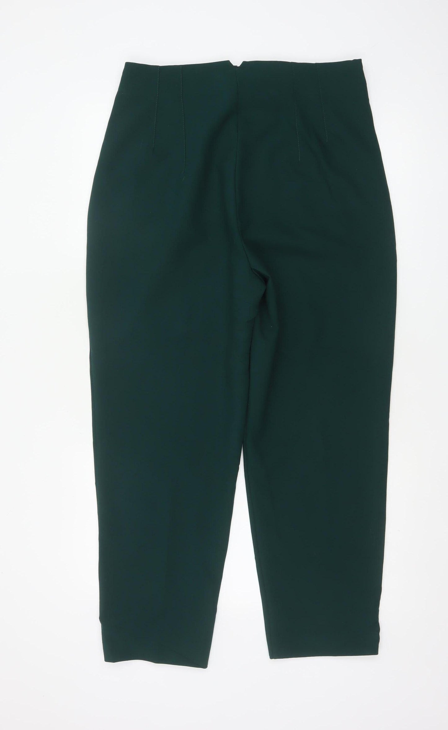 Zara Women Green XL High Rise Tapered Tailored Trousers Pockets