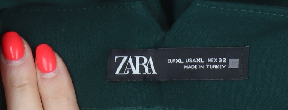 Zara Women Green XL High Rise Tapered Tailored Trousers Pockets