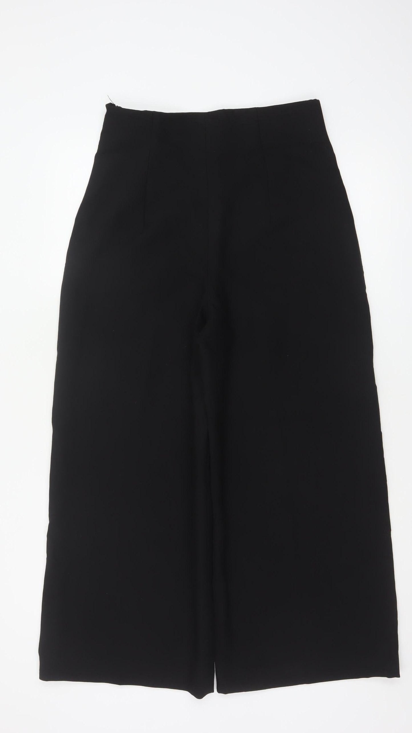 Zara Women Black XL High Rise Wide-Leg Trousers Smart Workwear