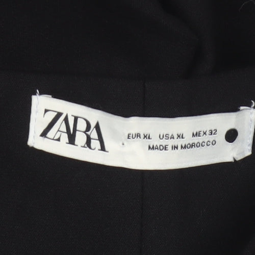 Zara Women Black XL High Rise Wide-Leg Trousers Smart Workwear