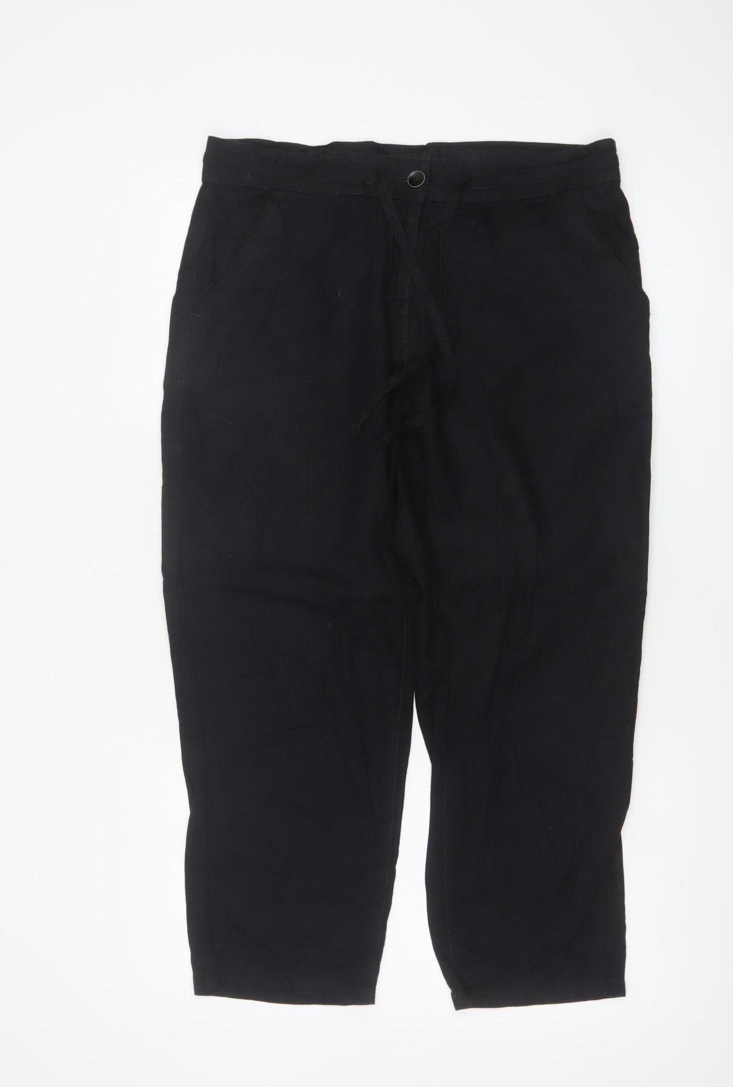 Next Women’s Black UK 12R Linen Blend Ankle Tapered Trousers