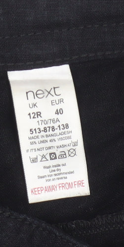 Next Women’s Black UK 12R Linen Blend Ankle Tapered Trousers