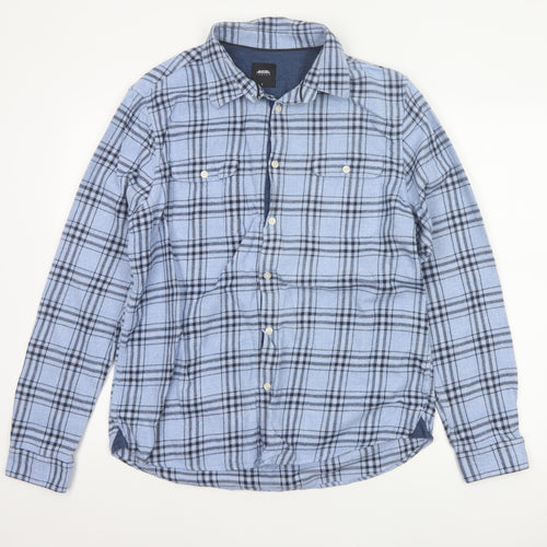 Burton Menswear London Men's Blue L Plaid Flannel Button-Up Shirt
