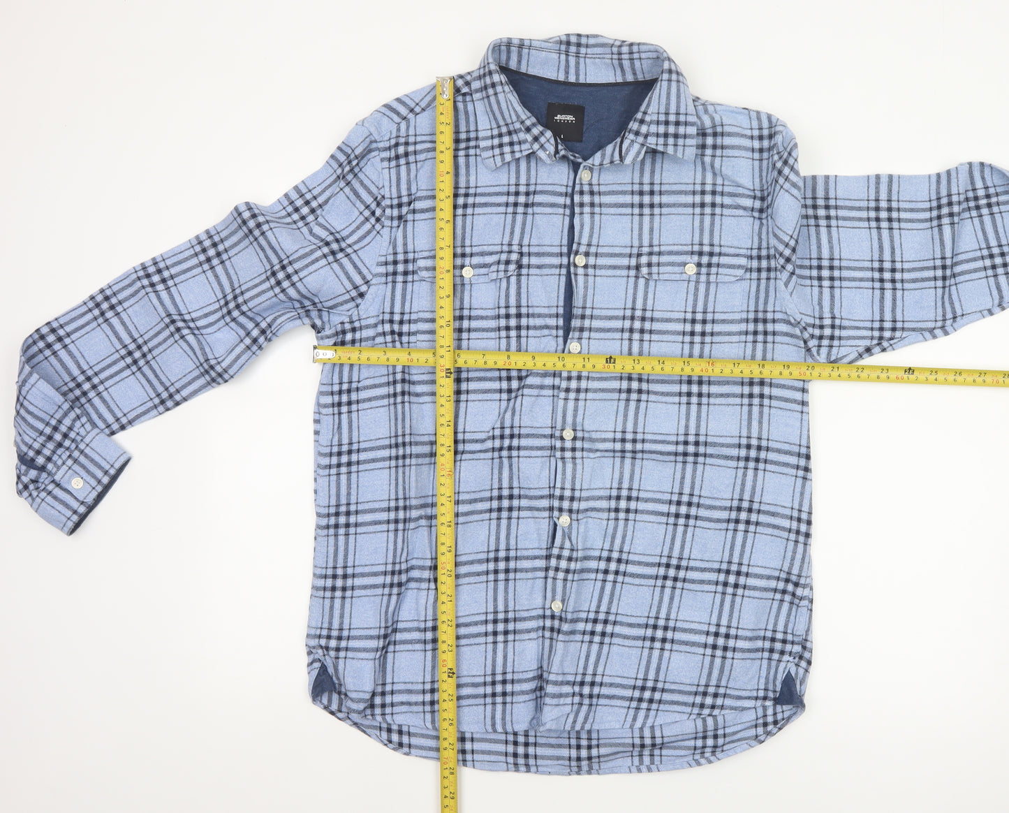 Burton Menswear London Men's Blue L Plaid Flannel Button-Up Shirt