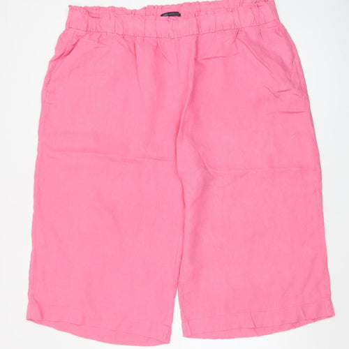 Marks & Spencer Women Pink UK 24 Linen Cropped Wide Leg Trousers