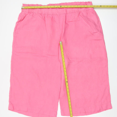 Marks & Spencer Women Pink UK 24 Linen Cropped Wide Leg Trousers