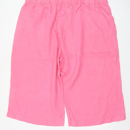 Marks & Spencer Women Pink UK 24 Linen Cropped Wide Leg Trousers