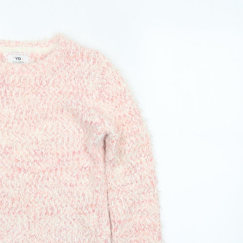 YD Girls Pink & White Fluffy Knit Pullover Jumper 12-13 Years 158cm