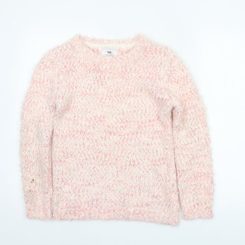 YD Girls Pink & White Fluffy Knit Pullover Jumper 12-13 Years 158cm