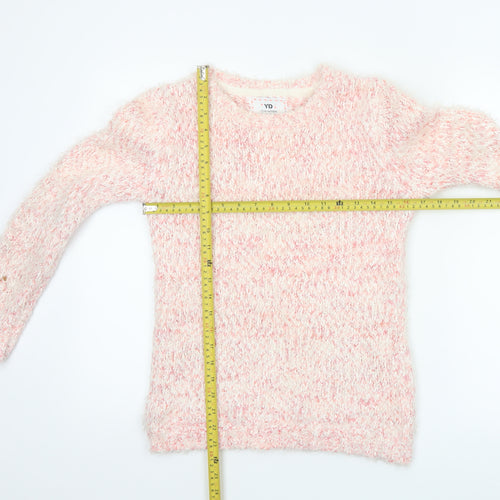 YD Girls Pink & White Fluffy Knit Pullover Jumper 12-13 Years 158cm