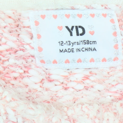 YD Girls Pink & White Fluffy Knit Pullover Jumper 12-13 Years 158cm