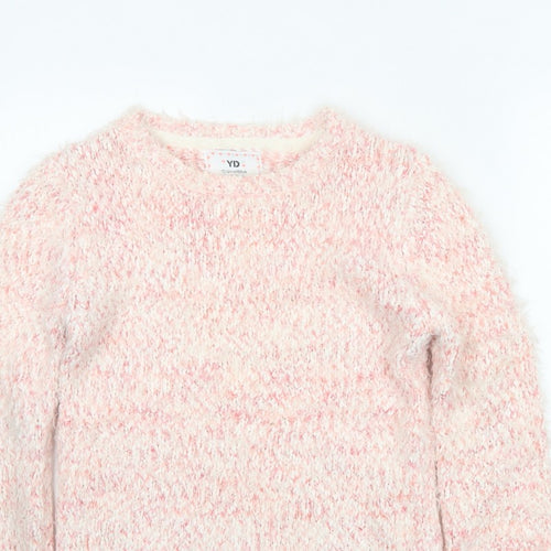 YD Girls Pink & White Fluffy Knit Pullover Jumper 12-13 Years 158cm