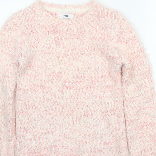 YD Girls Pink & White Fluffy Knit Pullover Jumper 12-13 Years 158cm