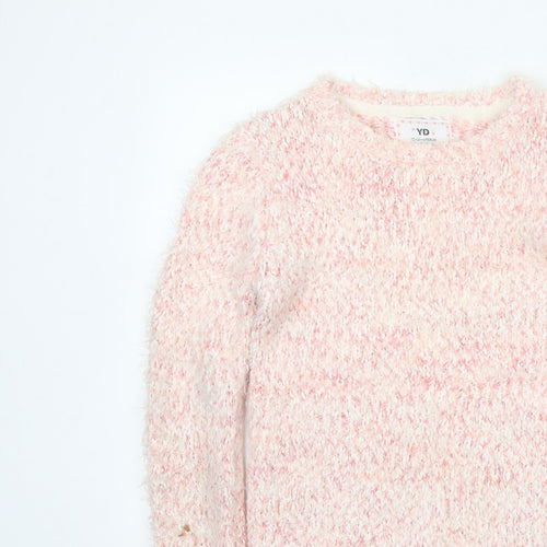 YD Girls Pink & White Fluffy Knit Pullover Jumper 12-13 Years 158cm