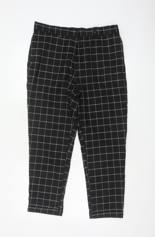 New Look Men Black Check Trousers UK 36R Regular Tapered