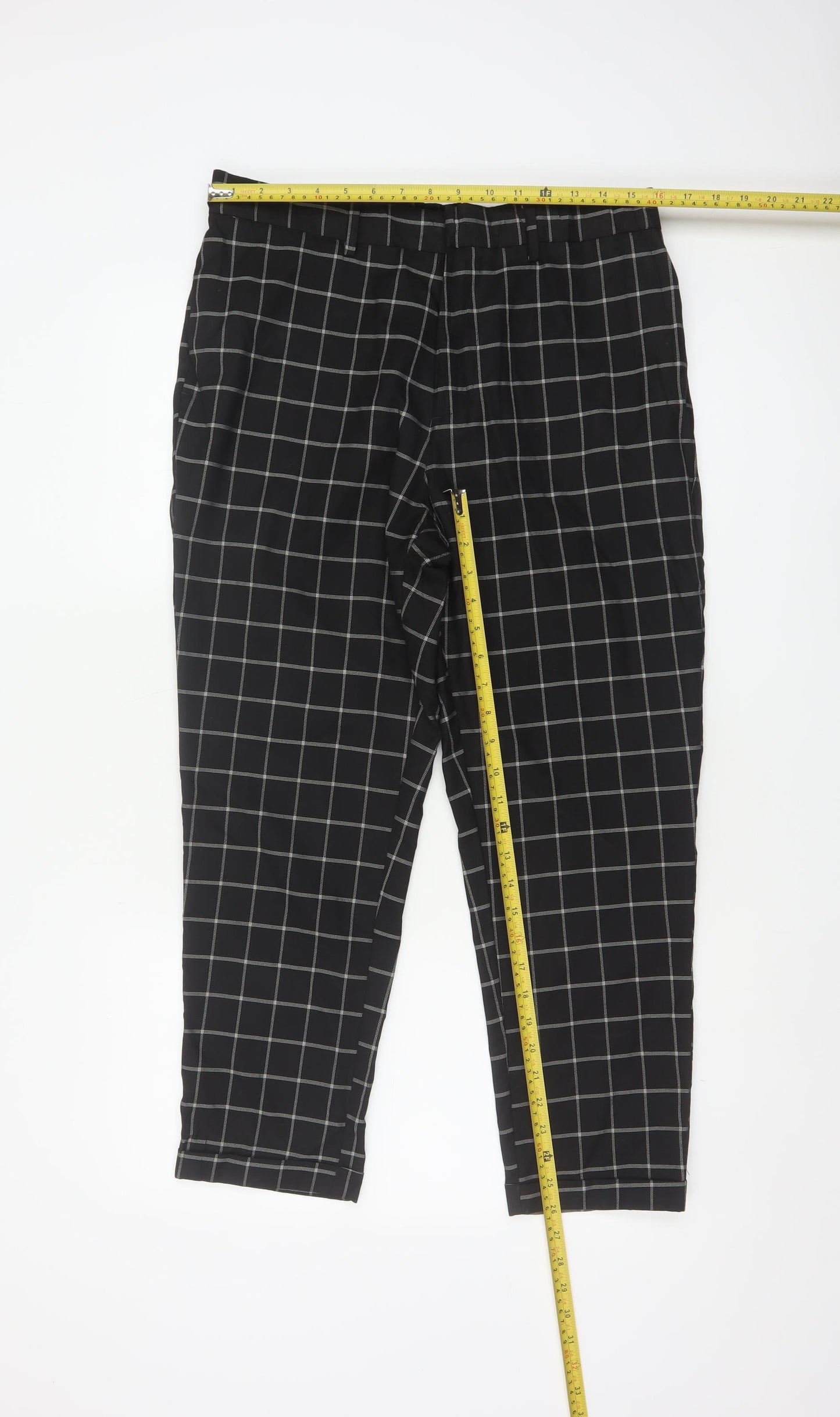 New Look Men Black Check Trousers UK 36R Regular Tapered
