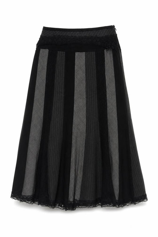 Per Una Women’s Black UK 12 A-Line Midi Stripe Lace Skirt