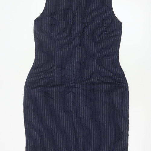 Monsoon Women Blue Pinstripe Linen Pencil Dress UK 14 Workwear