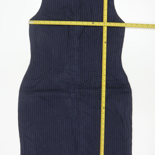 Monsoon Women Blue Pinstripe Linen Pencil Dress UK 14 Workwear