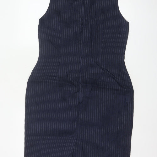 Monsoon Women Blue Pinstripe Linen Pencil Dress UK 14 Workwear