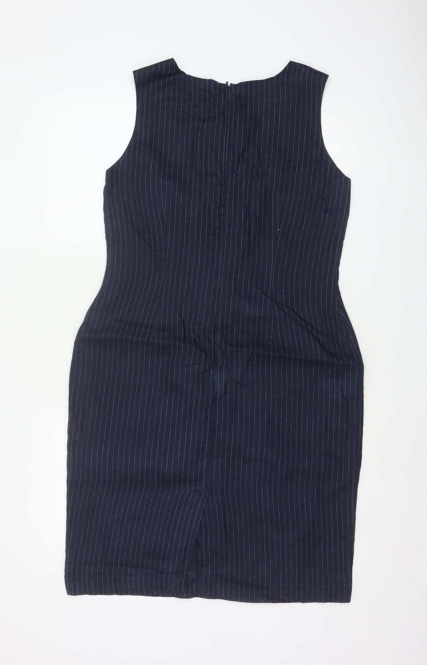 Monsoon Women Blue Pinstripe Linen Pencil Dress UK 14 Workwear