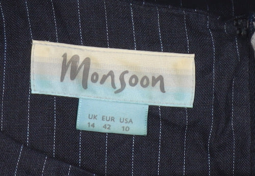 Monsoon Women Blue Pinstripe Linen Pencil Dress UK 14 Workwear