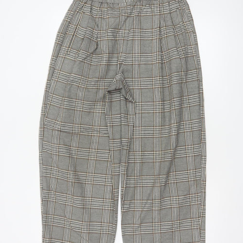Topshop Women Grey Plaid Paperbag Tapered Trousers UK 10