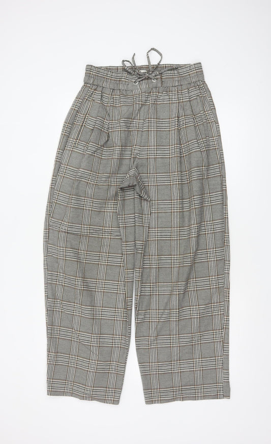 Topshop Women Grey Plaid Paperbag Tapered Trousers UK 10