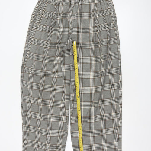 Topshop Women Grey Plaid Paperbag Tapered Trousers UK 10