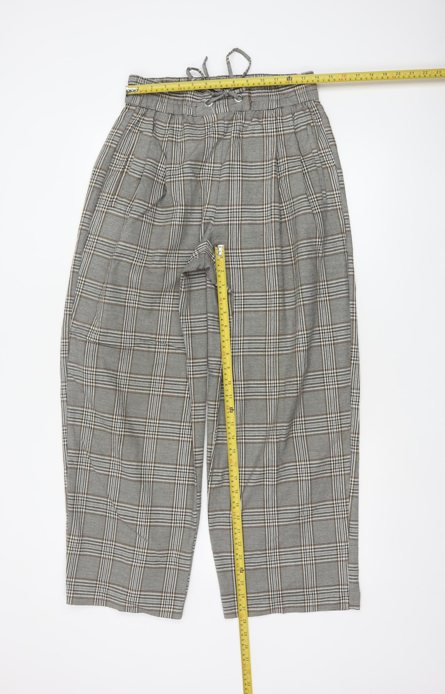 Topshop Women Grey Plaid Paperbag Tapered Trousers UK 10