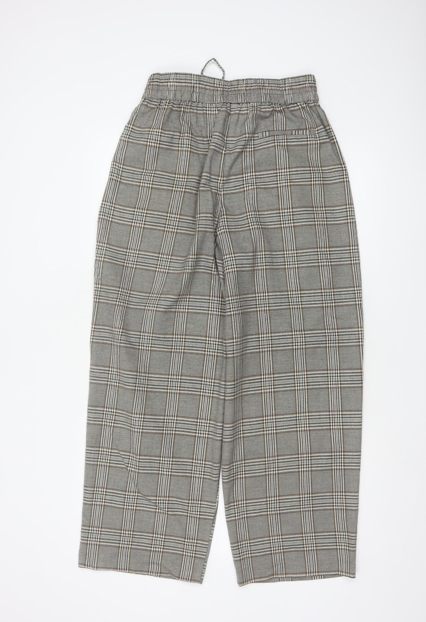 Topshop Women Grey Plaid Paperbag Tapered Trousers UK 10