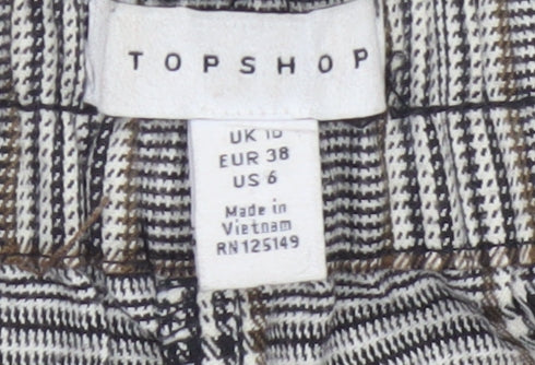 Topshop Women Grey Plaid Paperbag Tapered Trousers UK 10