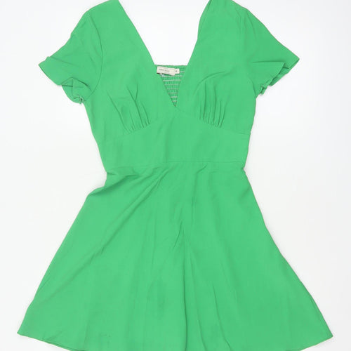 Vera & Lucy Women Green M Fit & Flare V-Neck Flutter Sleeve Dress