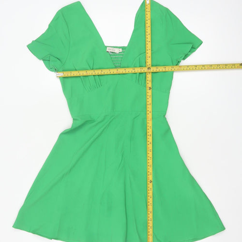 Vera & Lucy Women Green M Fit & Flare V-Neck Flutter Sleeve Dress