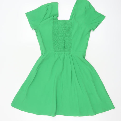 Vera & Lucy Women Green M Fit & Flare V-Neck Flutter Sleeve Dress