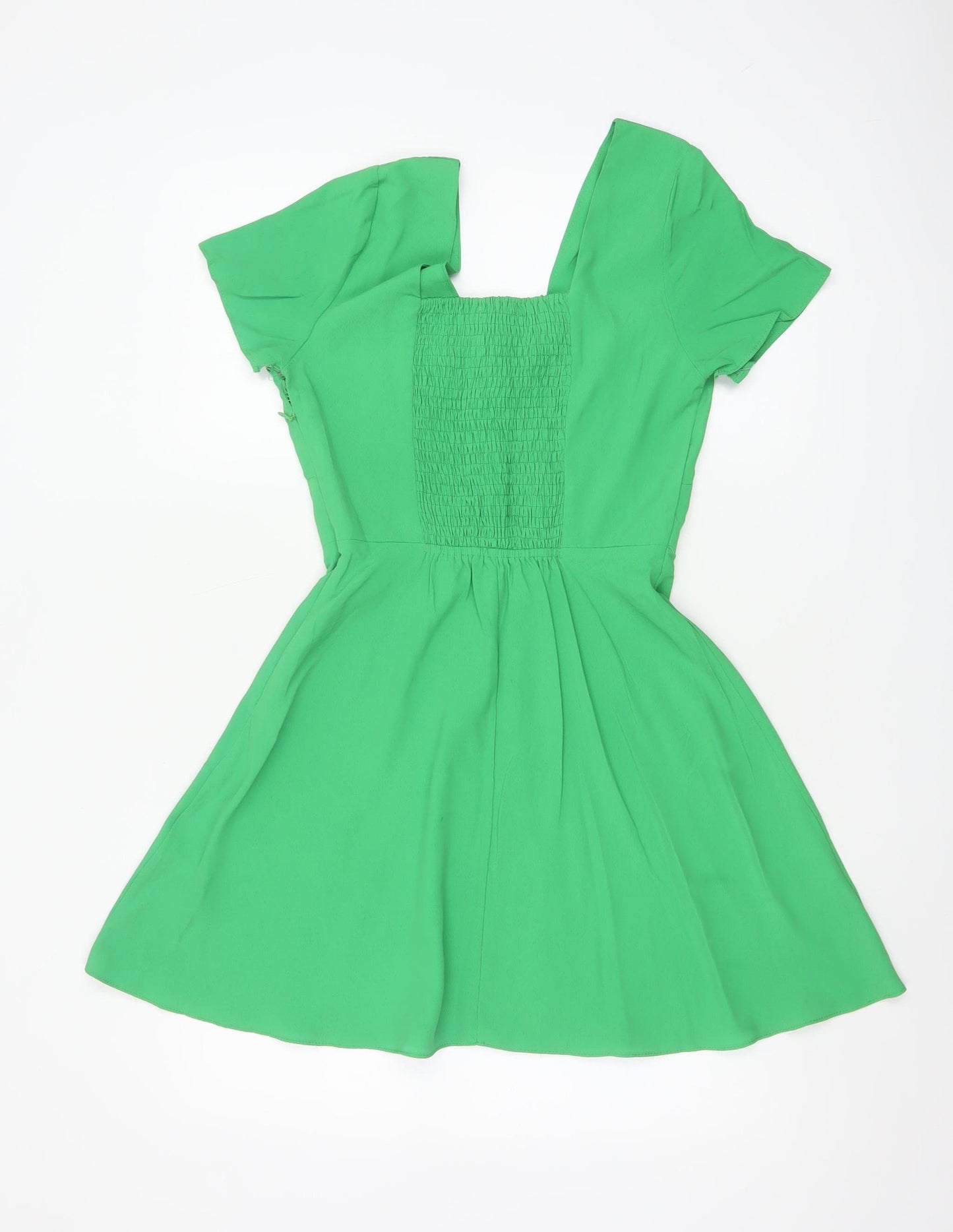 Vera & Lucy Women Green M Fit & Flare V-Neck Flutter Sleeve Dress