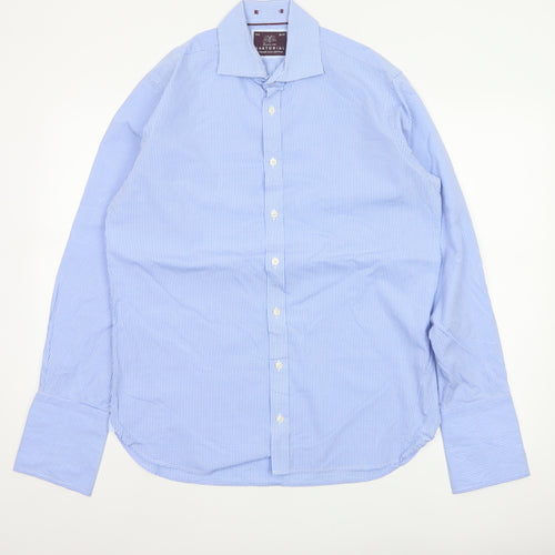Sartorial Men's Blue Check Cotton 15.5 Long Sleeve Button-Up Shirt