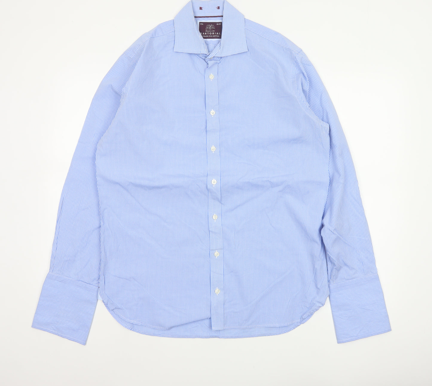 Sartorial Men's Blue Check Cotton 15.5 Long Sleeve Button-Up Shirt