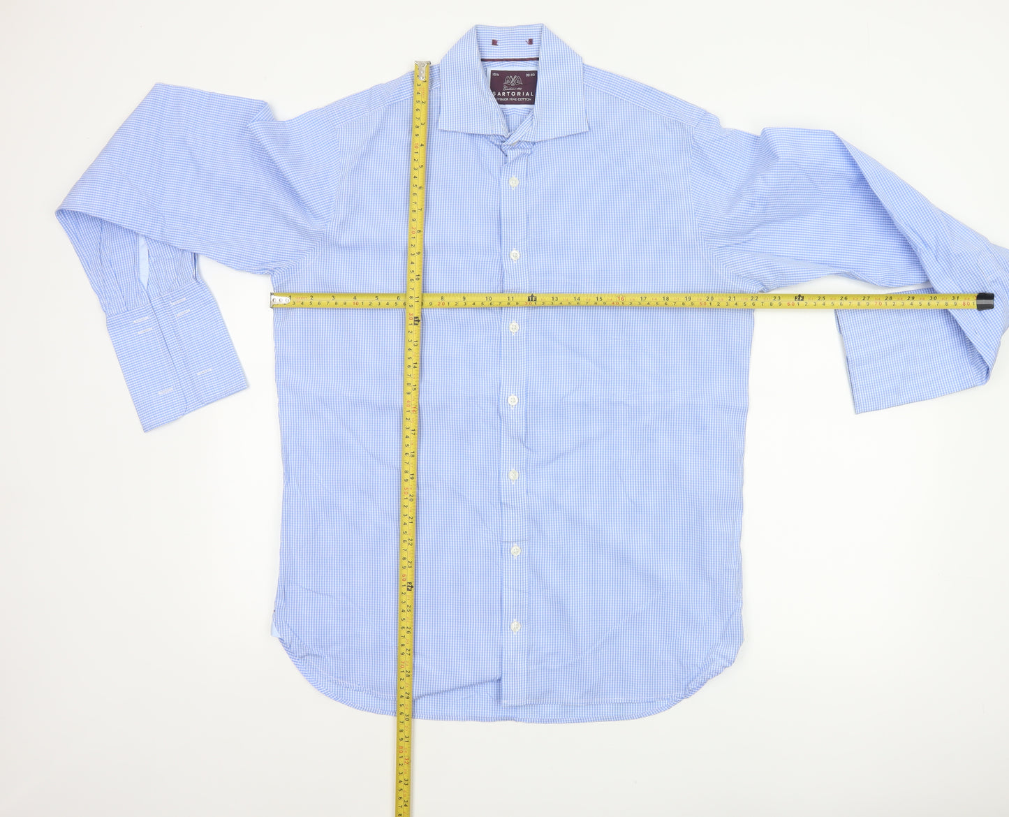 Sartorial Men's Blue Check Cotton 15.5 Long Sleeve Button-Up Shirt