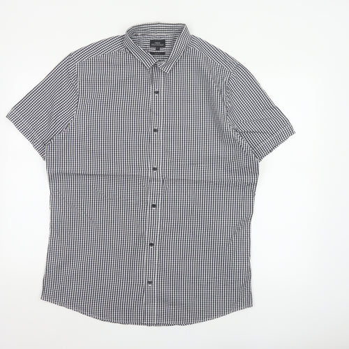 Next Men’s Blue White Check Slim Fit Short Sleeve Shirt L
