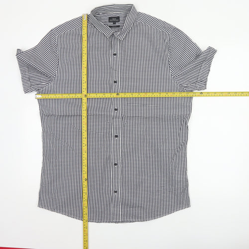 Next Men’s Blue White Check Slim Fit Short Sleeve Shirt L