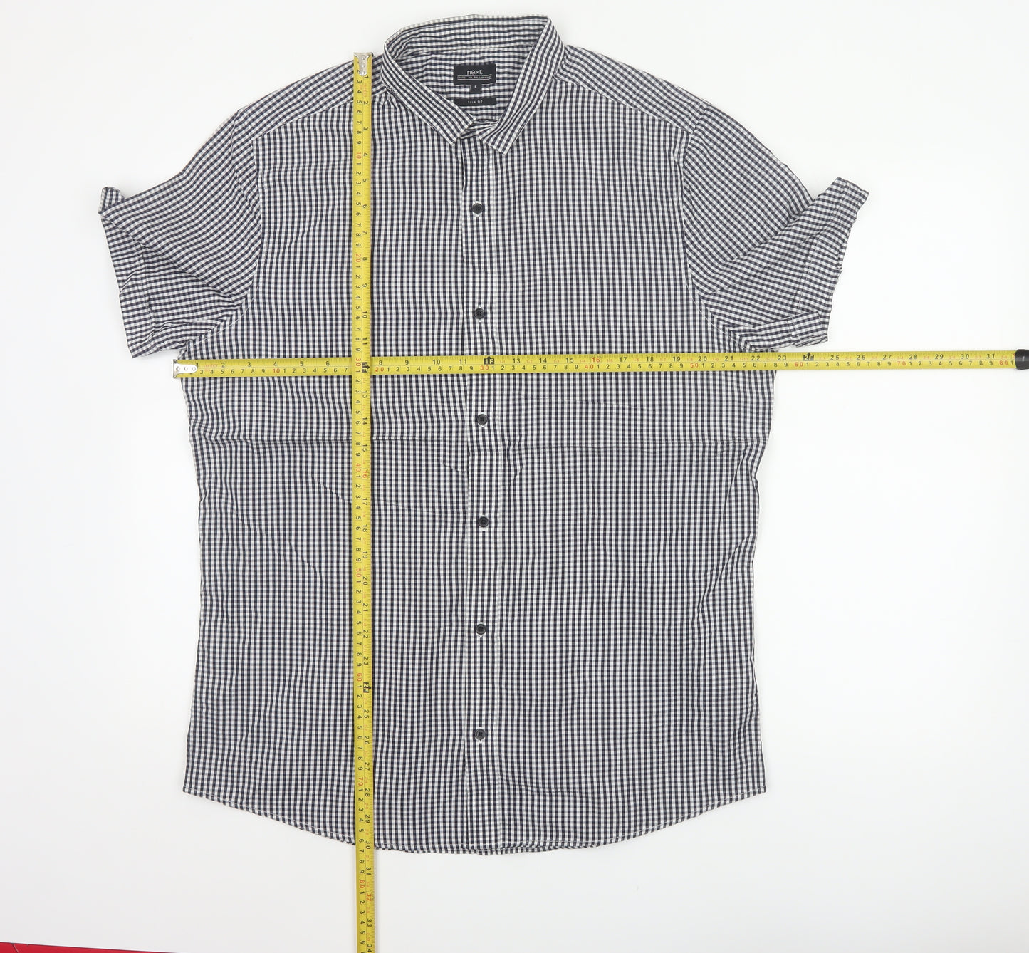 Next Men’s Blue White Check Slim Fit Short Sleeve Shirt L